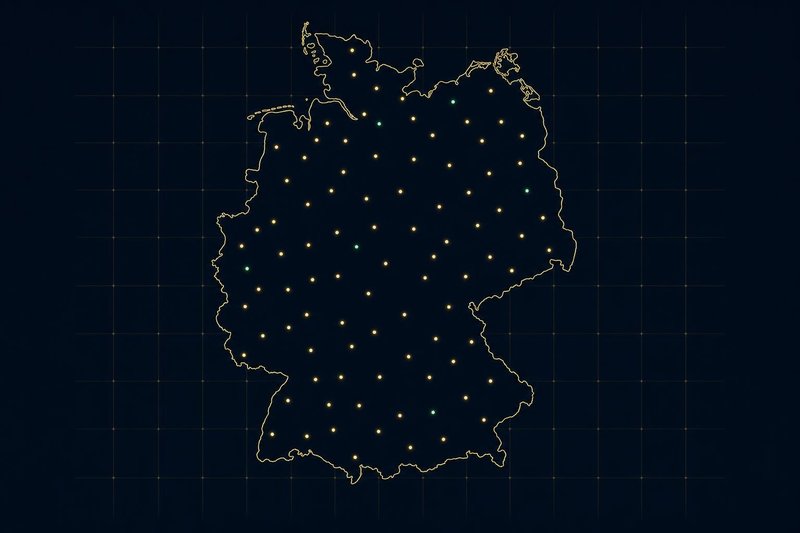 Umriss Deutschlands als Tafel mit Leuchtpunkten für Spielbank-Standorte